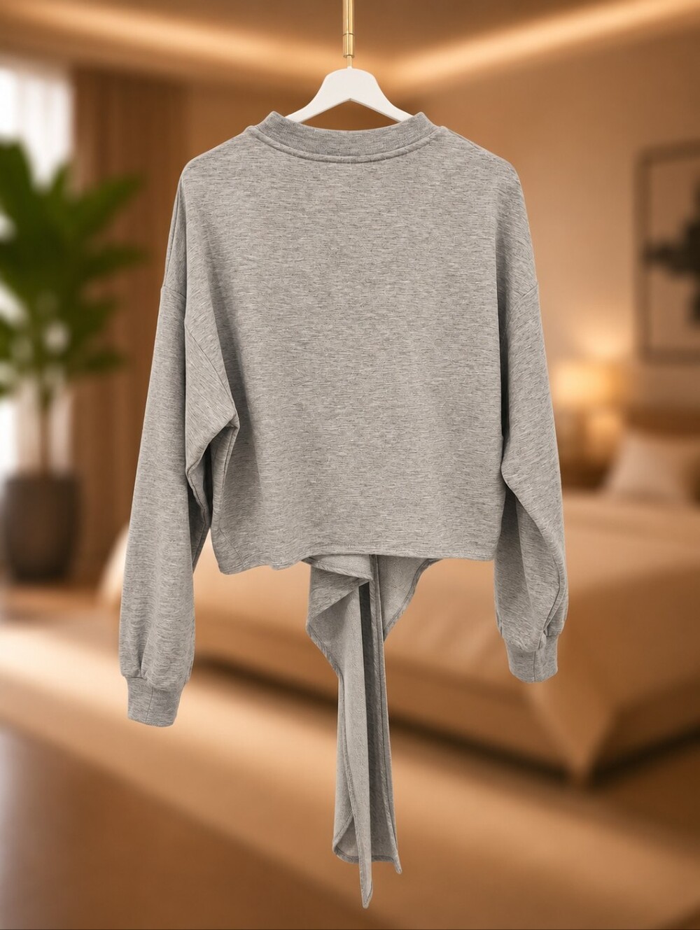 ALO Yoga Grey Tie-Front Cropped Sweatshirt - Picture 2 of 5